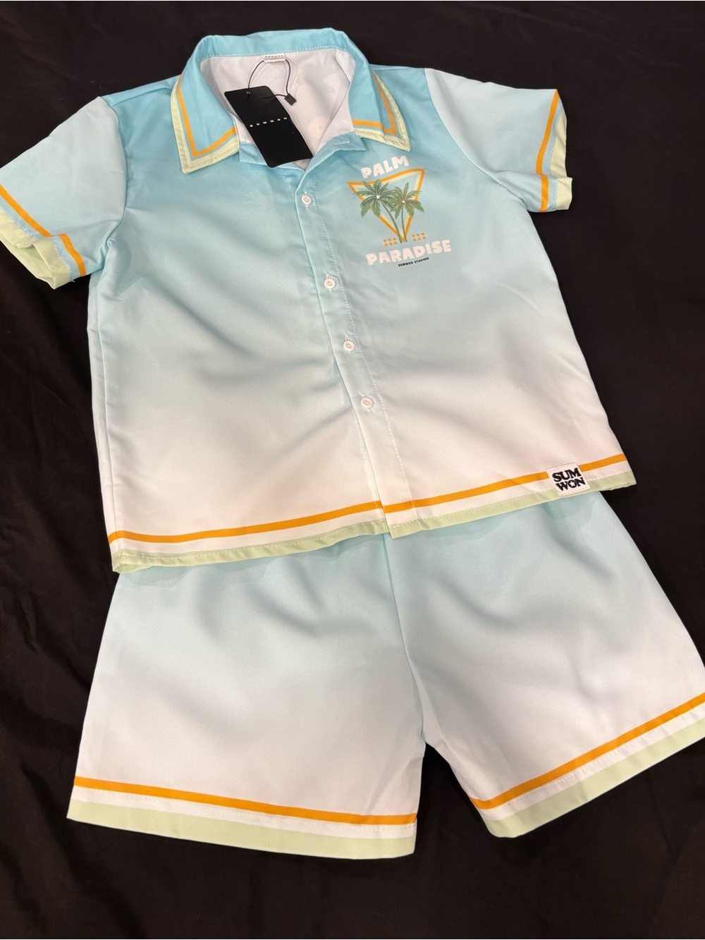 SunWon Palm Paradise Light Blue Boys Shirt & Shorts Set